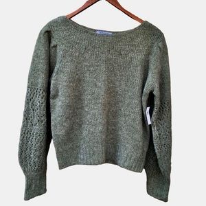 NWT Old Navy Sage Green Crewneck Knit Lace Sleeve Sweater Women Small